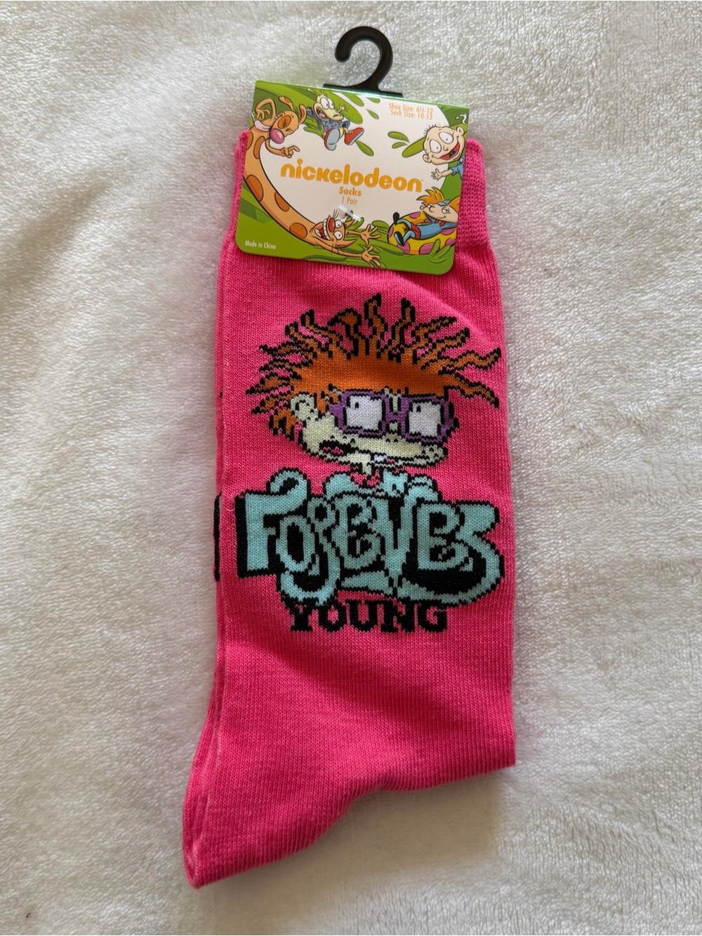 Nickelodeon Pink Rugrats Chuckie 'Forever Young' Kids Socks